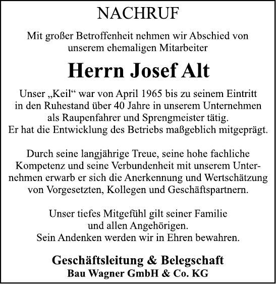 Traueranzeige Josef Alt