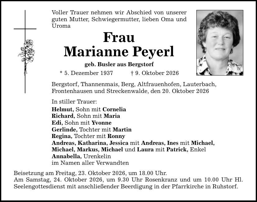 Traueranzeige Marianne Peyerl