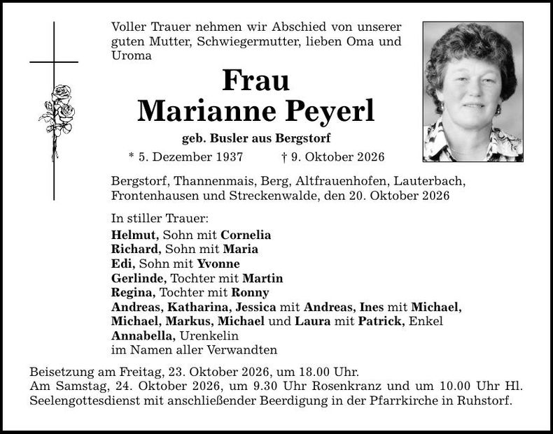 Traueranzeige Marianne Peyerl