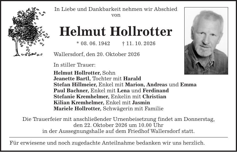 Traueranzeige Helmut Hollrotter