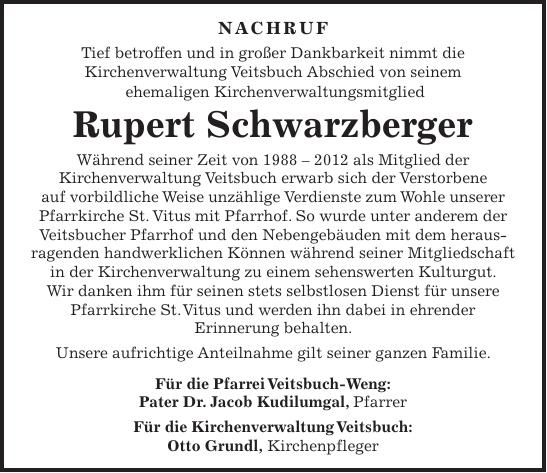 Traueranzeige Rupert Schwarzberger