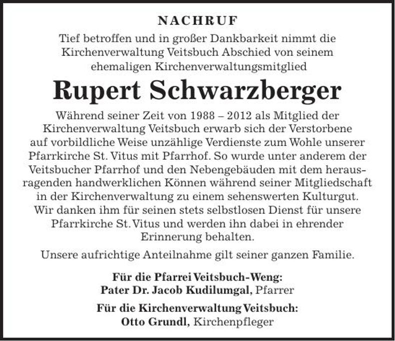 Traueranzeige Rupert Schwarzberger
