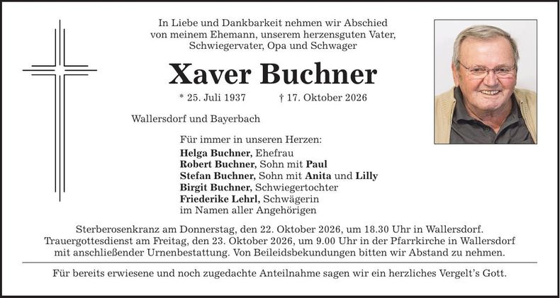 Traueranzeige Xaver  Buchner 