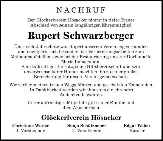 Traueranzeige Rupert Schwarzberger