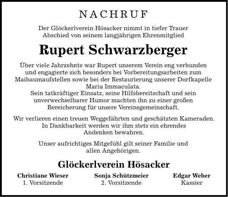 Traueranzeige Rupert Schwarzberger