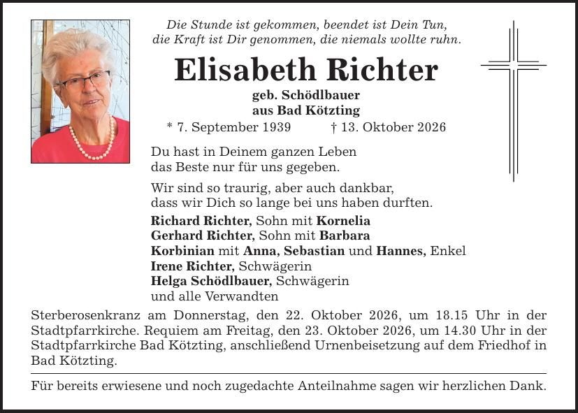 Traueranzeige Elisabeth Richter
