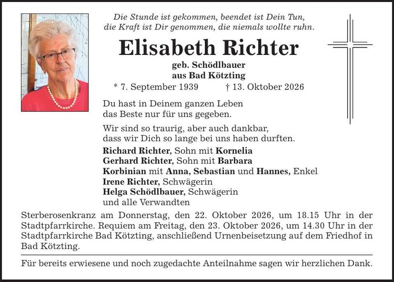 Traueranzeige Elisabeth Richter