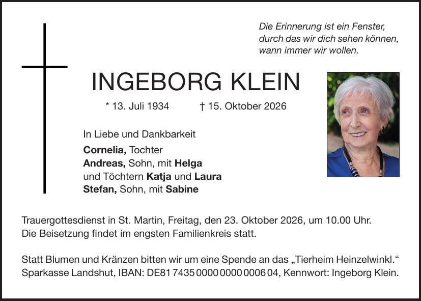 Traueranzeige Ingeborg Klein