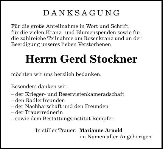 Traueranzeige Gerd Stockner