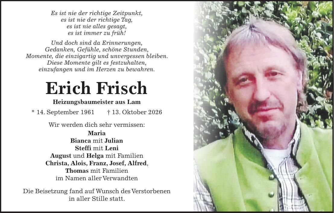 Traueranzeige Erich Frisch