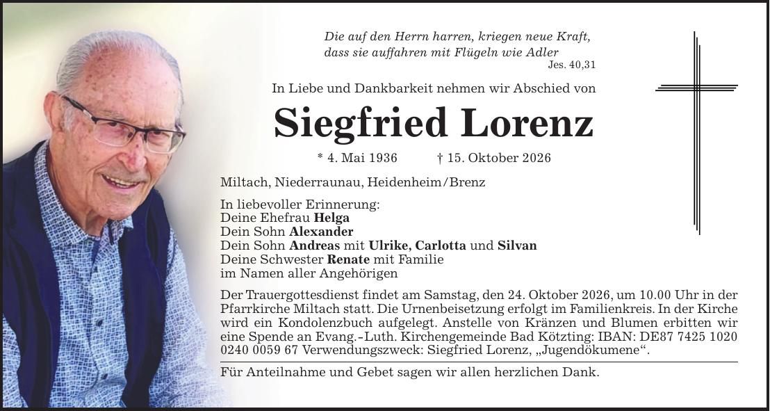 Traueranzeige Siegfried Lorenz