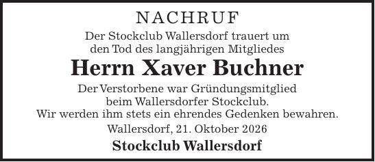 Traueranzeige Xaver Buchner