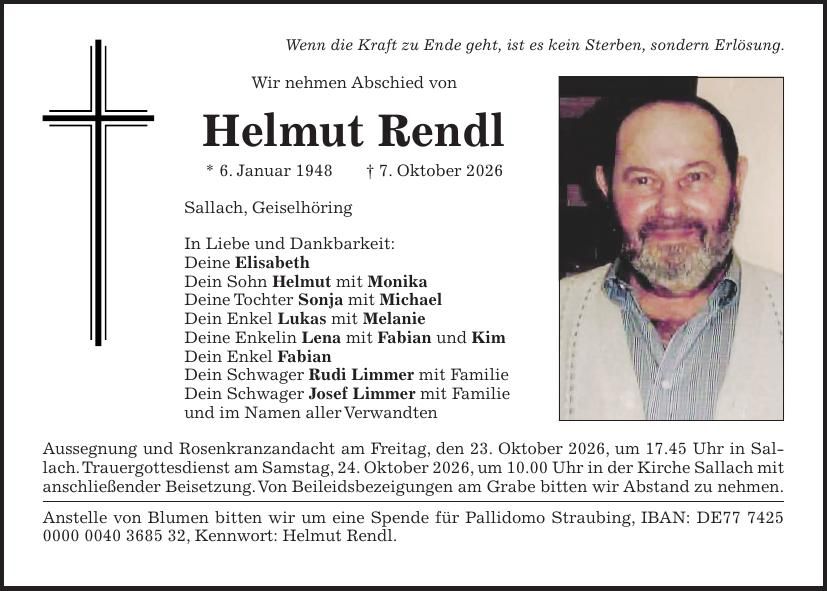 Traueranzeige Helmut Rendl