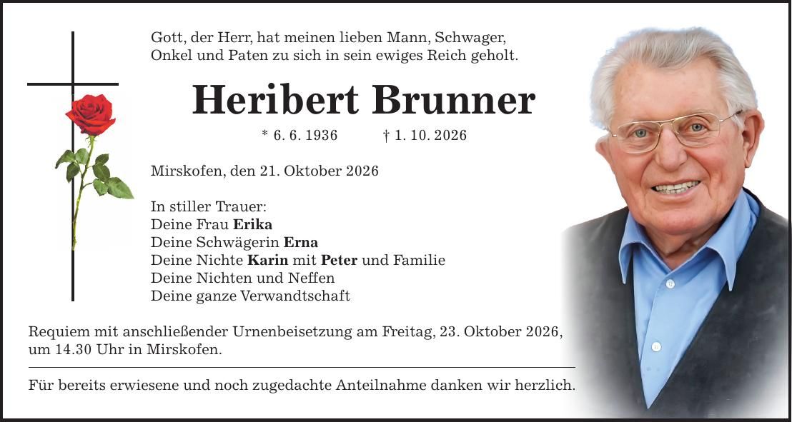 Traueranzeige Heribert  Brunner