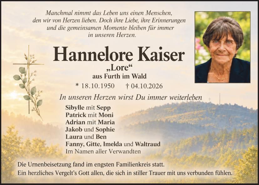 Traueranzeige Hannelore Kaiser