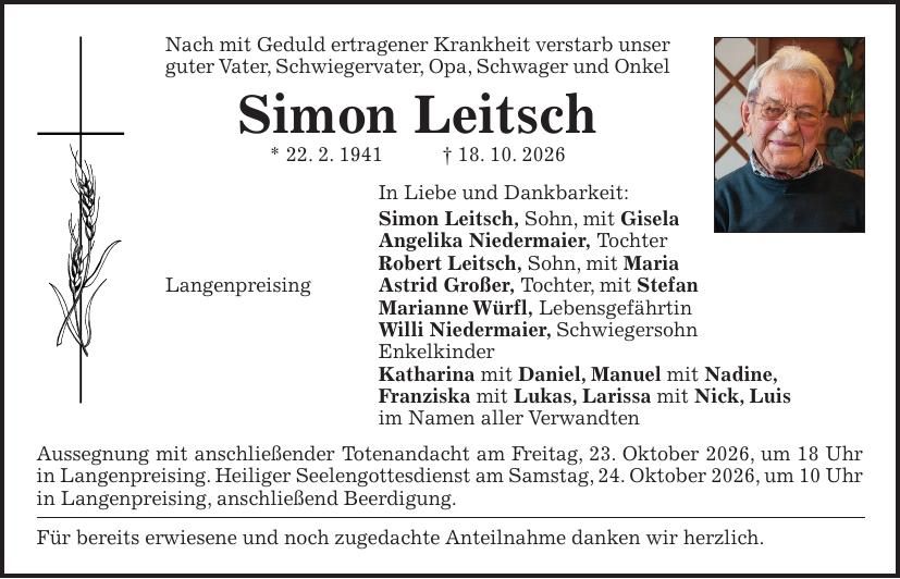 Traueranzeige Simon Leitsch
