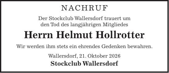 Traueranzeige Helmut Hollrotter
