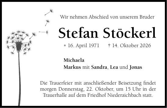 Traueranzeige Stefan Stöckerl