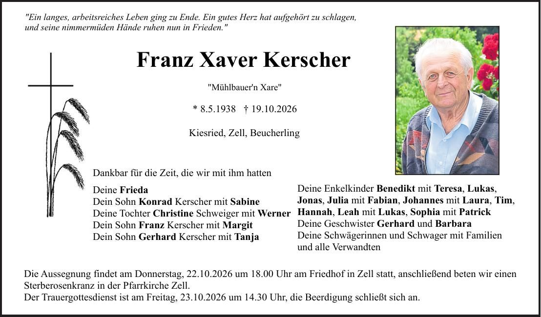 Traueranzeige Franz Xaver Kerscher