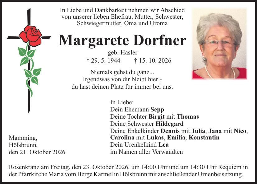 Traueranzeige Margarete Dorfner