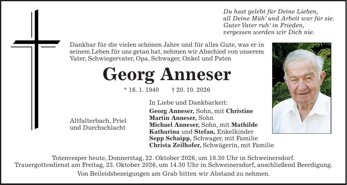 Traueranzeige Georg Anneser