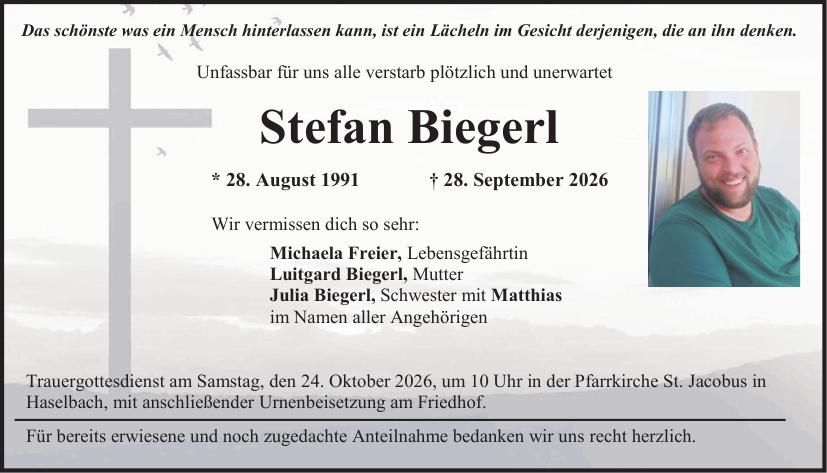 Traueranzeige Stefan Biegerl