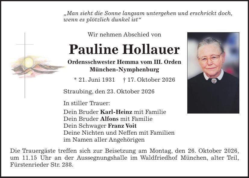 Traueranzeige Pauline Hollauer
