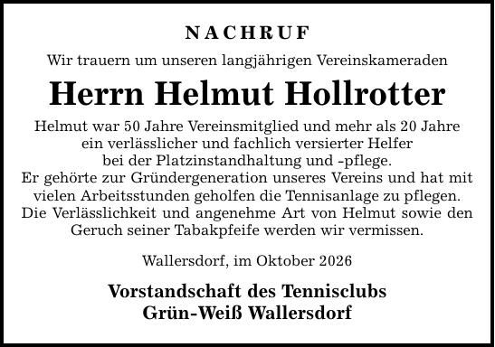 Traueranzeige Helmut Hollrotter