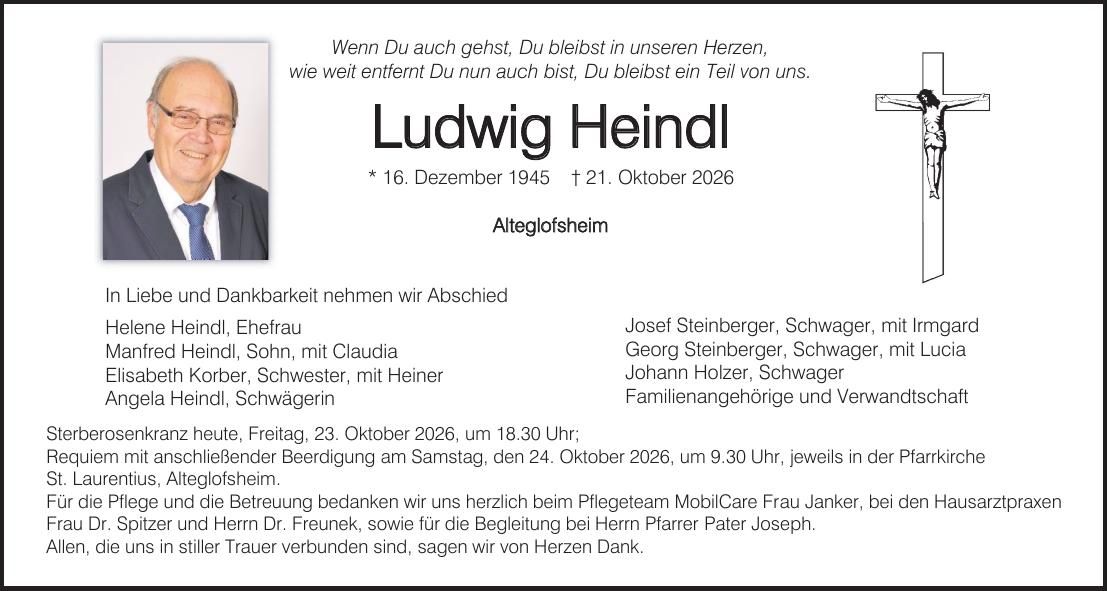 Traueranzeige Ludwig Heindl