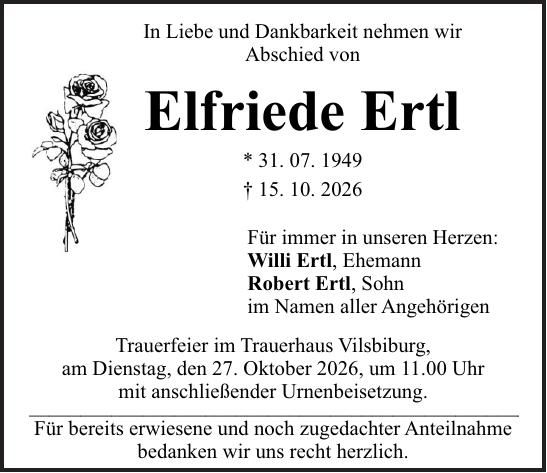 Traueranzeige Elfriede Ertl