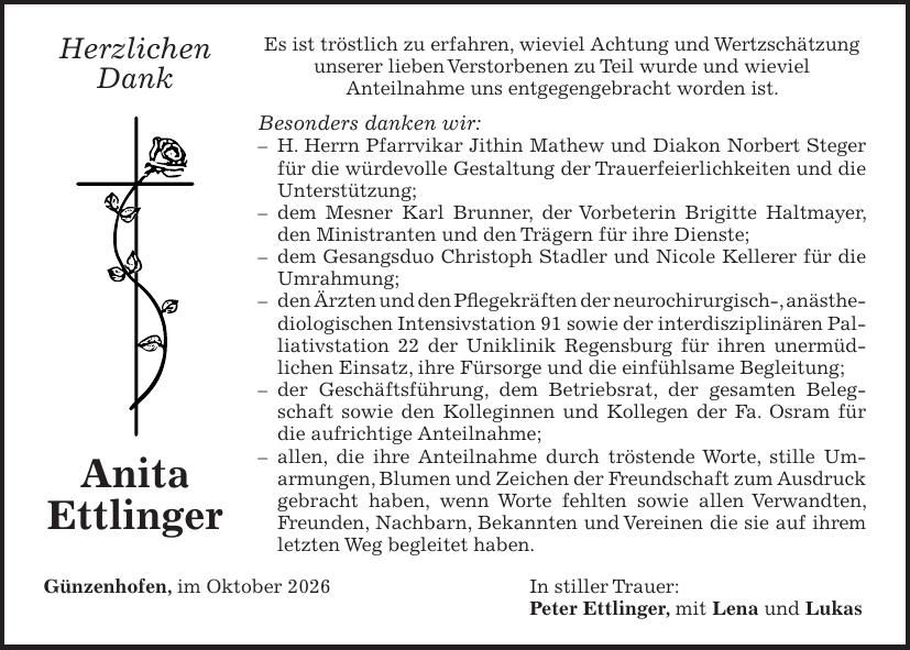 Traueranzeige Anita Ettlinger