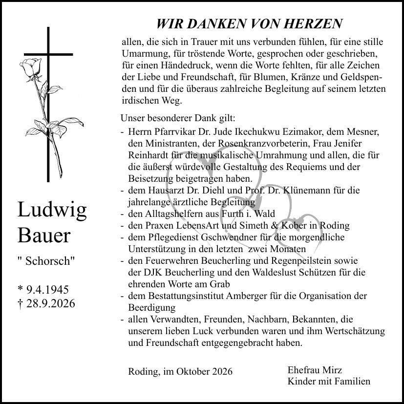 Traueranzeige Ludwig Bauer