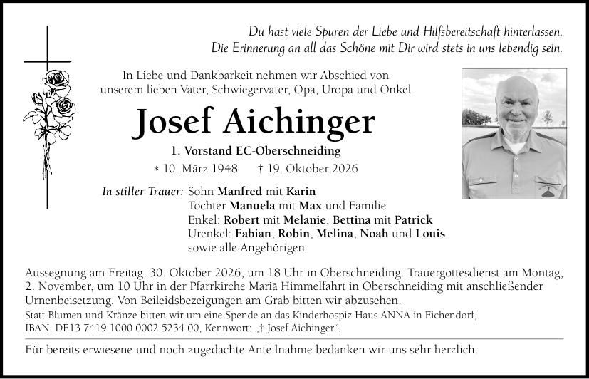 Traueranzeige Josef Aichinger