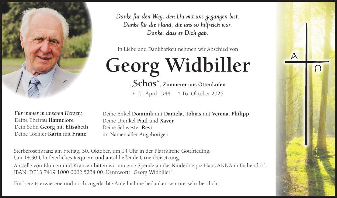 Traueranzeige Georg Widbiller