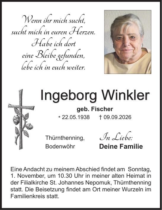 Traueranzeige Ingeborg Winkler