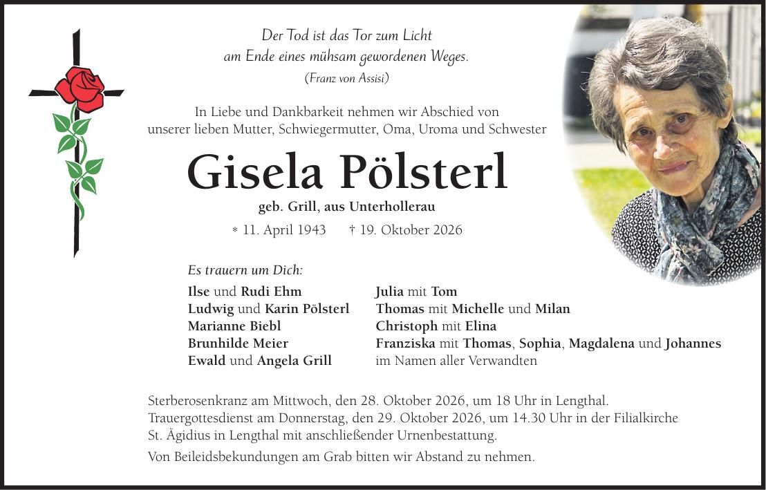 Traueranzeige Gisela Pölsterl