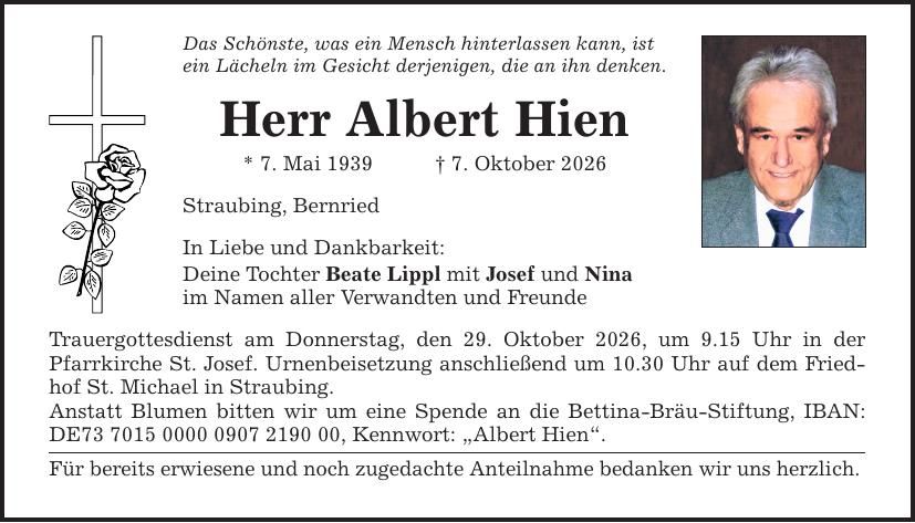 Traueranzeige Albert Hien