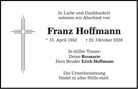 Traueranzeige Franz Hoffmann