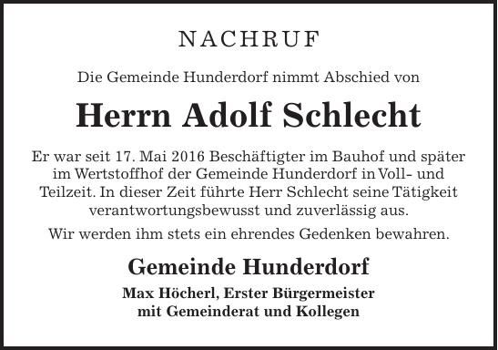 Traueranzeige Adolf Schlecht