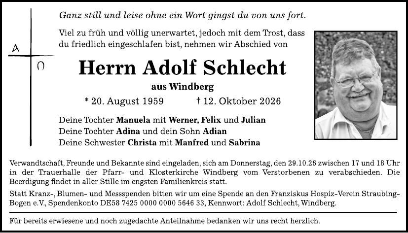 Traueranzeige Adolf Schlecht