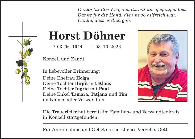 Traueranzeige Horst Döhner