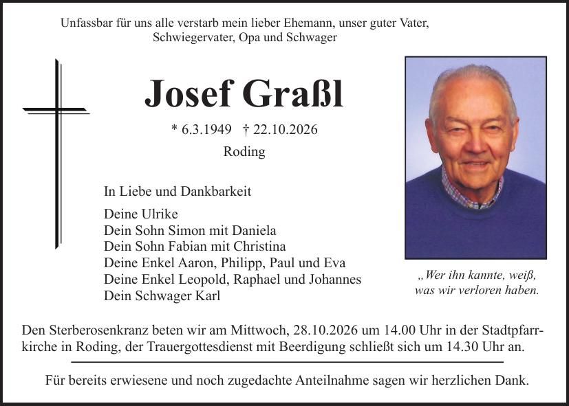 Traueranzeige Josef Graßl