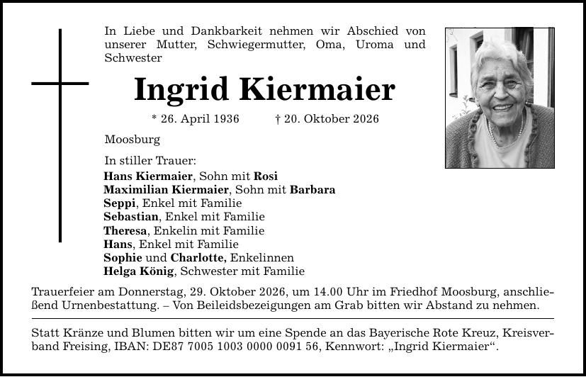 Traueranzeige Ingrid Kiermaier