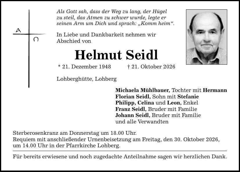 Traueranzeige Helmut Seidl