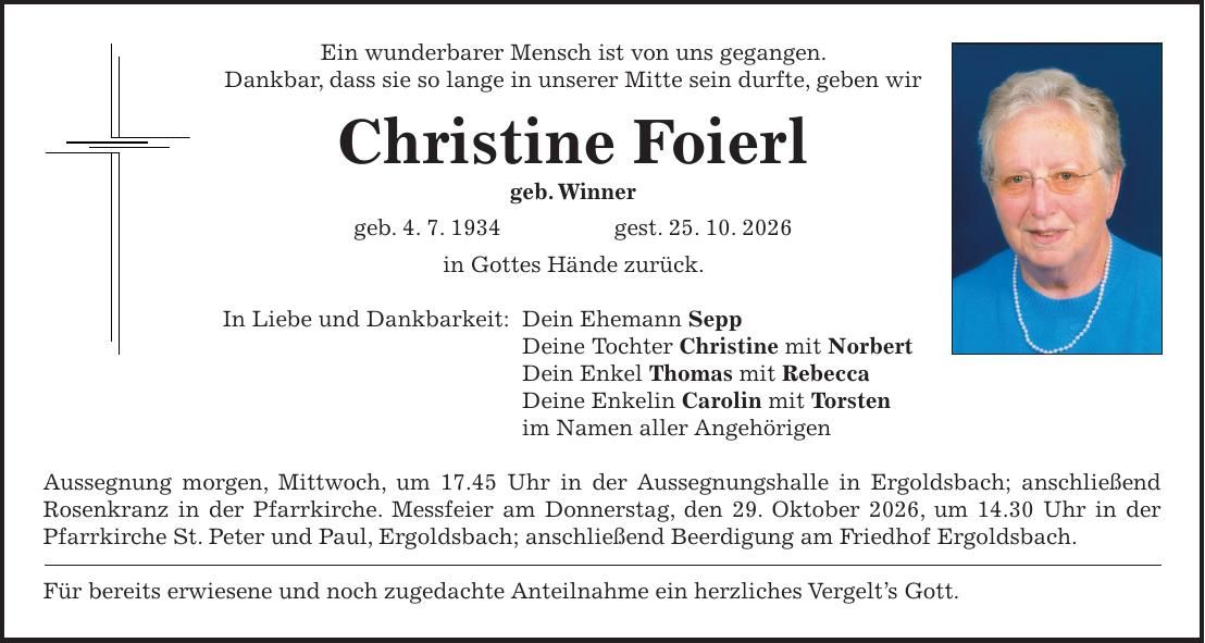 Traueranzeige Christine Foierl