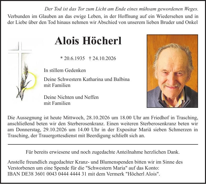 Traueranzeige Alois Höcherl