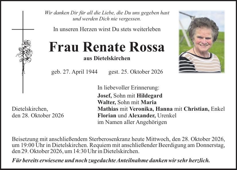 Traueranzeige Renate Rossa