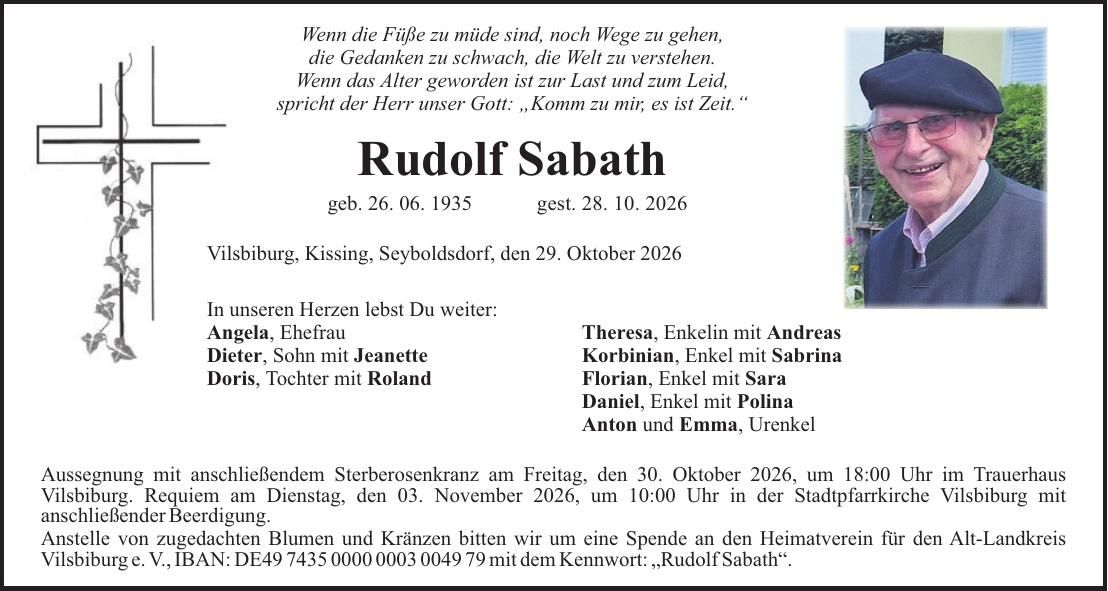 Traueranzeige Rudolf Sabath