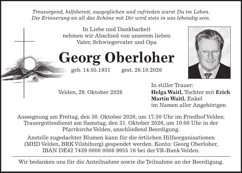 Traueranzeige Georg Oberloher