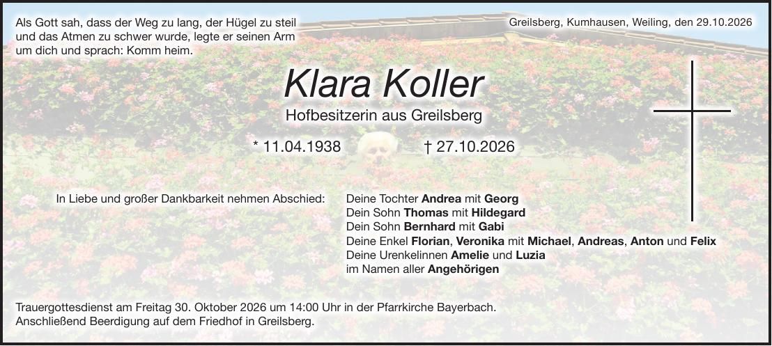 Traueranzeige Klara Koller